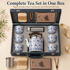 Blue and White Porcelain Tea Set, 9-Piece Ceramic Tea Set with Teapot, Infuser, 6 Tea Cups and Tea Tray, Chinese Gongfu Tea Set for Home, Office and Tea Parties - Image 5