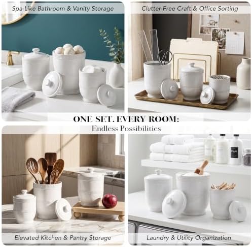 American Atelier Round Ceramic Canister Set Lids Bianca Bead, White 3 PC - Image 5