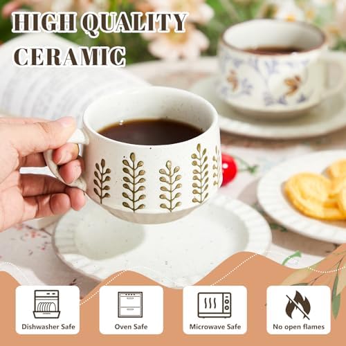 LemonRoad Vintage Tea Cup and Saucer, Set of 2, Leaves Tang Grass - Image 4