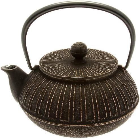 Iwachu Japanese Iron Teapot/Tetsubin, Gold and Black Chrysanthemum by Iwachu