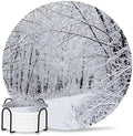 Winter Snow-Covered Trees Coasters for Drinks, Sets of 6 with Holder Natural Landscape Snow Path Absorbent Ceramic Coaster with Cork Base Decor for Wooden Table & Bar, Housewarming Gift Home Decor by TSRSUNFLOWER