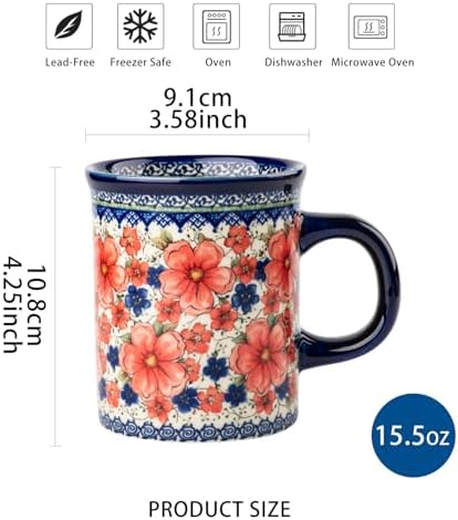 Ceramic Latte Mug Set of 4, 15.5oz Hand Painted Porcelain Coffee Cups With Handle for Tea/Milk/Cocoa - Modern Retro Design For Any Kitchen. Microwave and Dishwash Safe (Snow and Plum) - Image 2