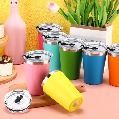 Potchen 16 Pack Insulated Coffee Wine Tumbler Bulk Stainless Steel 12oz Stemless Double Wall Vacuum Travel Mug Cup with Lid for Cold Hot Drinks Cocktails Champagne Gift Home Office Car, 16 Colors - Image 4