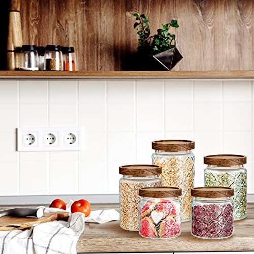 Gerrii 5 Pcs Glass Jar with Wood Lid Food Storage,Clear,Begonia Round - Image 4