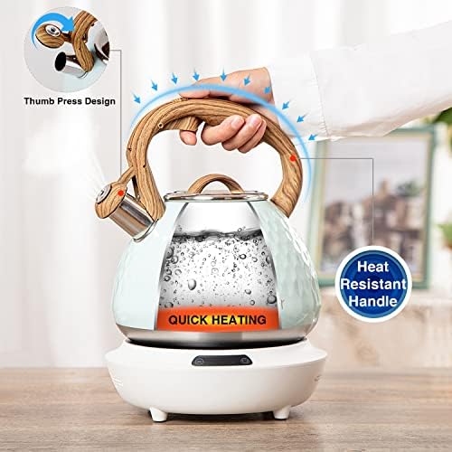 Tea Kettle, Toptier Teapot Whistling Kettle with Wood Pattern Handle Loud Whistle, Food Grade Stainless Steel Tea Pot for Stovetops Induction Diamond Design Water Kettle, 2.7-Quart Light Green - Image 3