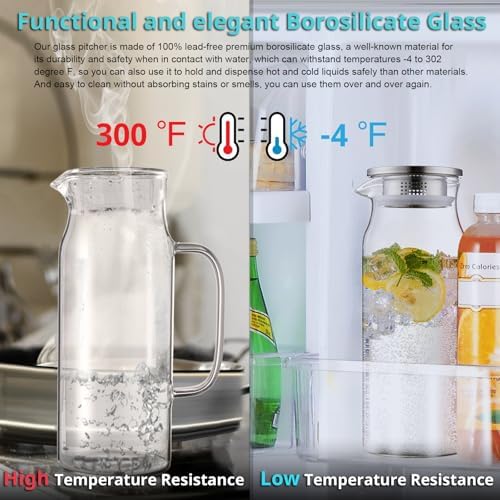 Bivvclaz 2 Pack 1.6 Liter 54 oz Glass Pitcher with Lid and Handle, Glass Carafe Water Pitcher for Hot/Cold Water, Iced Tea, Drinks, Coffee, Juice and Homemade Beverage - Image 5