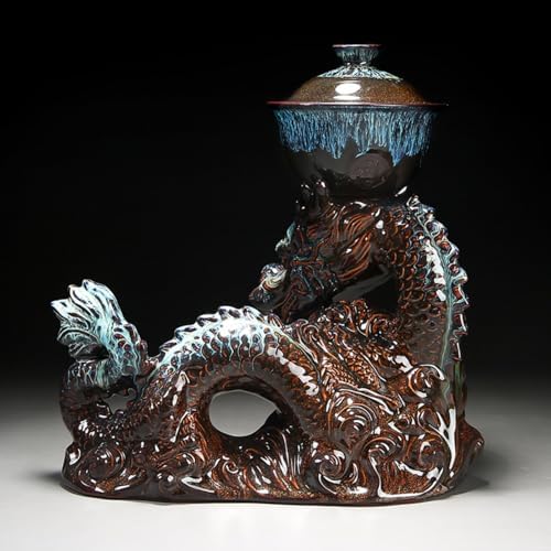 Chinese Gongfu Tea Set - Ceramic Teapot with Infuser, 8 Cups, Semi Automatic Dragon Design for Loose Leaf Tea - Image 4