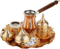DEMMEX Turkish Greek Arabic Coffee Making and Serving Full Set with Cups Saucers Lids Sugar Bowl Tray and Copper Coffee Pot, 12 Pcs, Gold by DEMMEX
