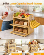 Bread Box for Kitchen Countertop, 2-Tier Bamboo Storage with Top Shelf - Image 2