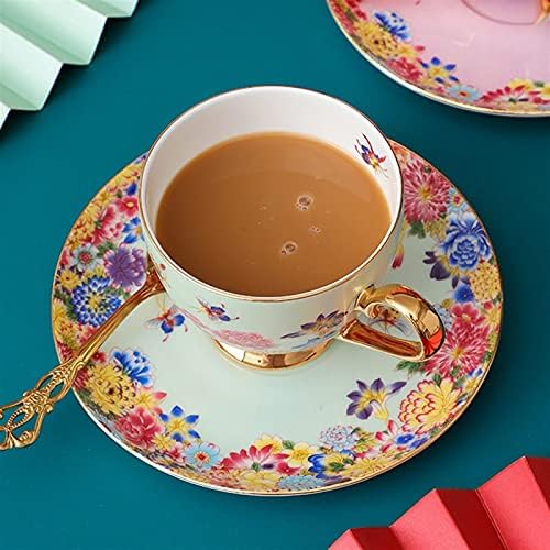 tea cups and saucers,Ceramic Coffee Tea and Saucer Set Bone China Teacups Elegant Cup and(Green) - Image 3