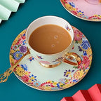 tea cups and saucers,Ceramic Coffee Tea and Saucer Set Bone China Teacups Elegant Cup and(Green) - Image 3
