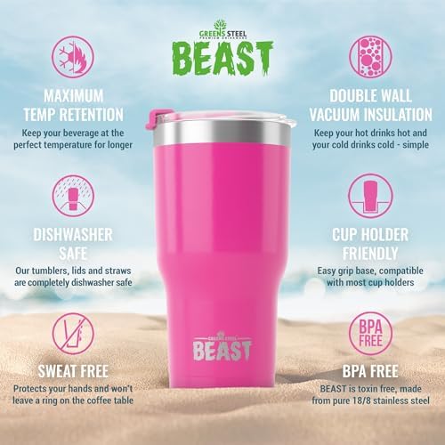 Beast 30 oz Tumbler Stainless Steel Vacuum Insulated Coffee Ice Cup Double Wall Travel Flask (Cupcake Pink) - Image 6