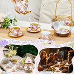 Zhehao 20 Pcs Porcelain Tea Set for Adult, with Metal Holder, Purple - Image 4