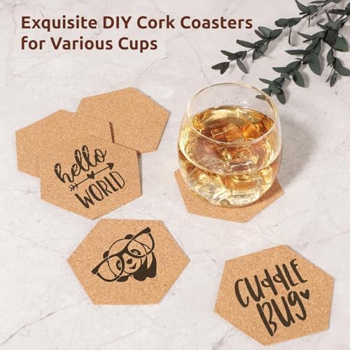 200 PCS Cork Coasters, 4 Inch Thick Wooden Cup Pads for Drink Absorbent, DIY Hexagon Blank Coasters, Bulk Tea or Coffee Coaster Set, for Wine Glass Cup Mug, Office and Home Use - Image 3