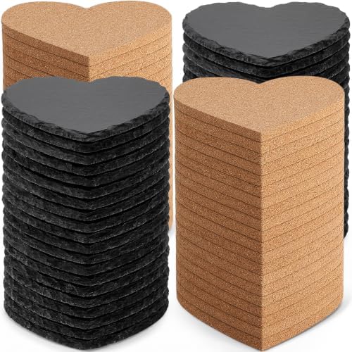 100PCS Heart Slate, Cork Drink Coasters Bulk for Laser Engraving by MAPRIAL