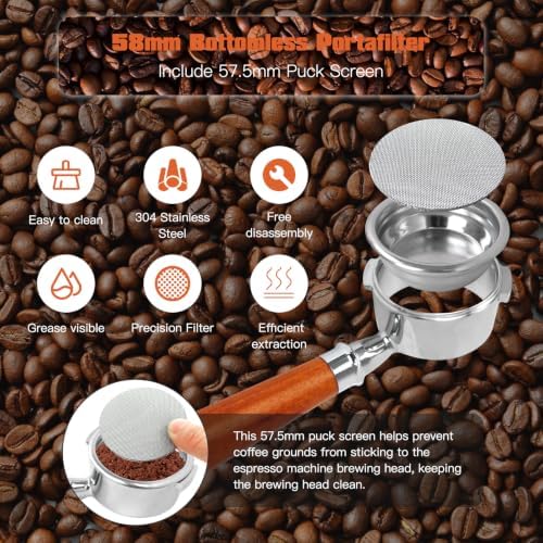 Bottomless Portafilter 58mm Compatible For Gaggia Classic/Classic Pro | Walnut Handle - Image 7