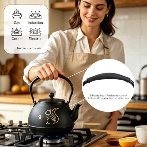 Cast Iron Teapot 34oz (1000ml) with Infuser, Black - Image 3