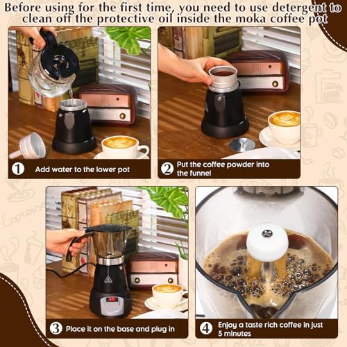Electric Espresso Coffee Maker, Transparent Moka Pot, Black, 6 Cup - Image 4