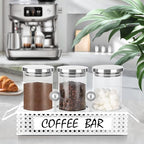 Glass Coffee Containers with Shelf 3x 47oz Coffee Station Organizer Glass Coffee Bean Storage with Spoon Coffee Canister Set Jars for Coffee Bean Ground Nuts - Image 2