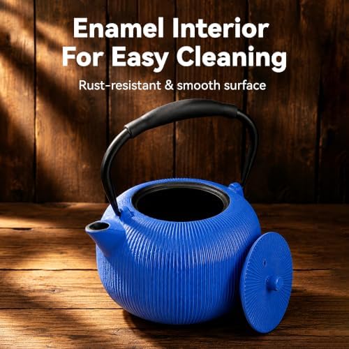 Cast Iron Teapot Set with 2 Cups, 34 oz (1000 ml) Japanese Tea Pot with Infuser for Loose Leaf Tea, Enamel Interior, Stovetop Compatible, Complete Tea Gift Set for Tea Lovers, Blue - Image 2