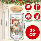 Teenyyou 12 Sets of Christmas Glasses Cups with Bamboo Lid and Glass Straw 16 oz Vintage Christmas Glass Jar Winter Drinking Cups Santa Snowman Elk Coffee Cup for Women Men Xmas Holiday Party Gifts - Image 2