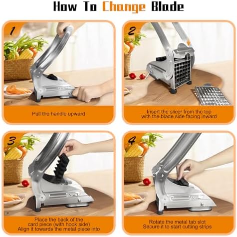 French Fry Cutter, Dishwasher Safe Potato Slicer with 1/2" & 3/8" Blades, Non-Slip Suction Base, Stainless Steel Manual French Fries Cutter for Potato, Carrot, Cucumber and Homemade Fries - Image 3