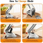 French Fry Cutter, Dishwasher Safe Potato Slicer with 1/2" & 3/8" Blades, Non-Slip Suction Base, Stainless Steel Manual French Fries Cutter for Potato, Carrot, Cucumber and Homemade Fries - Image 3