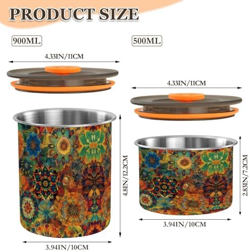 Stainless Steel Coffee Storage Containers with Airtight Lid, Hippy Mandala 30oz Food Storage Container Kitchen Canister for Tea, Coffee Beans, Ground, Sugar Storage - Image 2