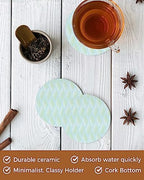 Coasters for Drinks Set of 6 with Holder Abstract Leaves Lines Geometric Natural Patterns Ombre Green Ceramic Cup Mat Absorbent Ceramic Stone Coasters with Cork Base for Coffee Cups Table Home 4in - Image 4