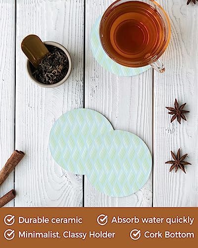 Coasters for Drinks Set of 6 with Holder Abstract Leaves Lines Geometric Natural Patterns Ombre Green Ceramic Cup Mat Absorbent Ceramic Stone Coasters with Cork Base for Coffee Cups Table Home 4in - Image 4