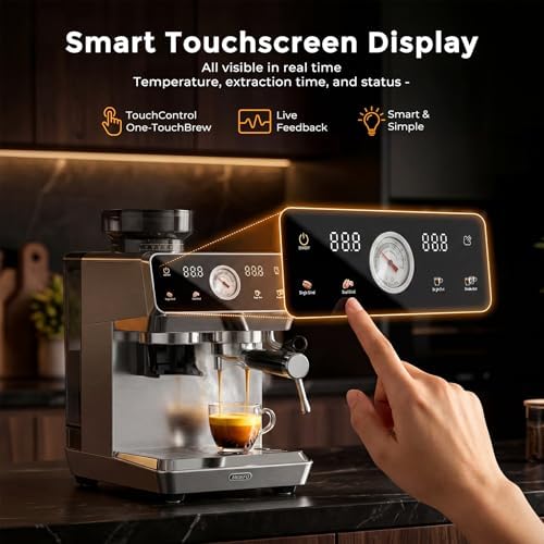 Espresso Machine with Grinder, 20-Bar Programmable Semi-Automatic Coffee Maker, Visual Pressure Gauge & Touchscreen, Compact Design with Tamper, Make Americano, Latte, Cold Brew, Silver - Image 6