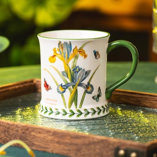 Pastoral Coffee Mug Set of 4-15.2 Oz Large Capacity Porcelain In-Glaze Cups for Tea, Latte, Cocoa - Dishwasher & Microwave Safe, Great Housewarming Gift-Iris - Image 4