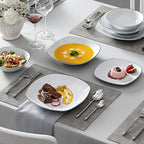 MALACASA Dinnerware Sets, 24 Piece Porcelain Square Dishes, White with Black Rim Plates and Bowls Sets, Ceramic Dish Set for 6, Chip Resistant Dishware Sets, Series ELISA - Image 7