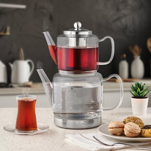Unique Borosilicate Glass Teapot Set, 1.8L Total Capacity, Drip-Free Spouts - Image 2
