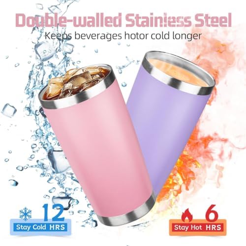 20 oz Tumbler with Lids and Straws, Stainless Steel Insulated Travel Coffee Mug, Double Wall Vacuum Insulated Tumblers, Powder Coated Coffee Tumbler for Cold & Hot Drinks (Pink, 4 Pack) - Image 3