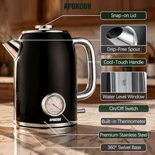 APOXCON Electric Kettle with Thermometer, 60.87 oz Tea Kettle - Black - Image 5