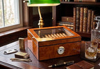 Cigar Humidor Case, Holds 25-50 Cigars, Tempered Glass Top Display, Handcrafted Spanish Cedar Wood Desktop Cigar Box with Divider, Humidifier, Hygrometer, Burlwood Blond, - Image 4