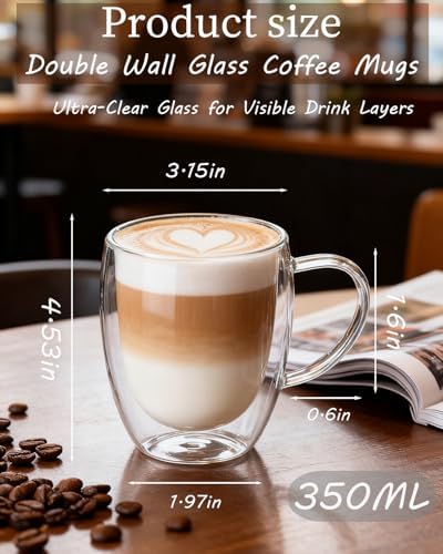 Glass Coffee Cups Set Of 6 - 12oz Double Walled Glass Coffee Mugs with Handle,Clear Insulated Borosilicate Glass Mug,Suitable for Cappuccino,Tea,Latte,Hot Beverage and Wine (6 Pack 12oz +6 Spoons) - Image 5