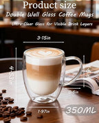Glass Coffee Cups Set Of 6 - 12oz Double Walled Glass Coffee Mugs with Handle,Clear Insulated Borosilicate Glass Mug,Suitable for Cappuccino,Tea,Latte,Hot Beverage and Wine (6 Pack 12oz +6 Spoons) - Image 5