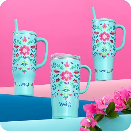 Swig Life 30oz Leakproof To-Go Tumbler with Handle, Flora Azul - Image 3