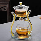 RORA Lazy Kungfu Glass Tea Set Semi Automatic Drip Rotating with Infuser Glass Teapot Set (6 cups) - Image 3