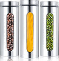 Mimorou 3 Pcs Stainless Steel Canister Set with Glass Windows Visible Storage Jars Silver Kitchen Canister Set for Pasta Flour Oat Sugar Container, Kitchen Tools, Housewarming Gifts(60 oz) by Mimorou