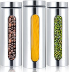 Mimorou 3 Pcs Stainless Steel Canister Set with Glass Windows Visible Storage Jars Silver Kitchen Canister Set for Pasta Flour Oat Sugar Container, Kitchen Tools, Housewarming Gifts(60 oz) by Mimorou
