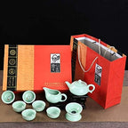 SGSG Japanese Cast Iron Tetsubin Teapot Chinese Tranditional Porcelain Celadon Carp Pattern Kung Fu Tea Set Teapot and Tea Cup 9 Pcs, for Home Office Business T - Image 5