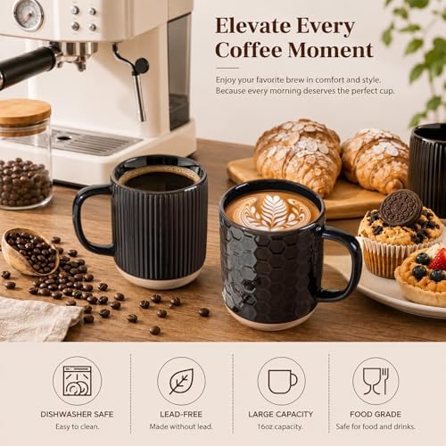 GBhome Coffee Mugs Set of 6, 16 oz Black Coffee Cups with Large Handle - Image 5