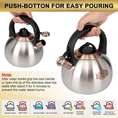 3.1 Quart Teal Whistling Tea Kettle for Stove Top, Food Grade Stainless Steel - Image 5