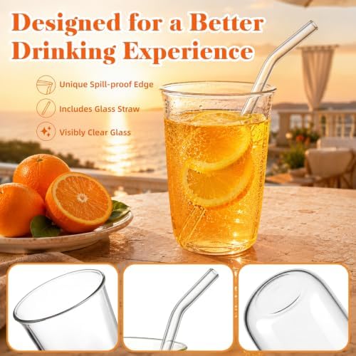 6 Pieces Drinking Glasses with Straw, 16 Oz Clear Water Glass Set - Image 4
