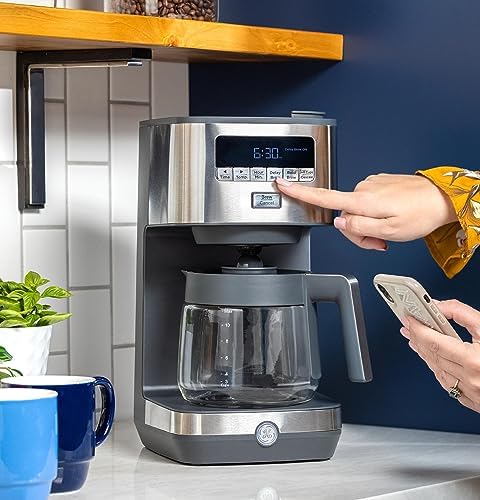 GE Drip Coffee Maker With Timer | 12-Cup Glass Carafe Coffee Pot With Adjustable Keep Warm Plate | Wide Shower Head for Maximum Flavor | Kitchen Essentials | Stainless Steel - Image 5