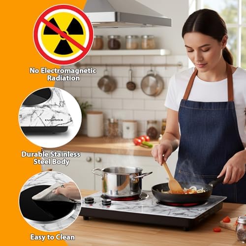 CUSIMAX Hot Plate, 1800W Double Burner Hot Plate for Cooking, White Marble - Image 6