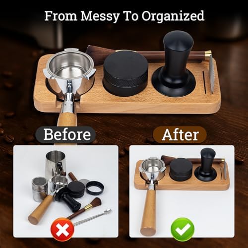 29PCS Espresso Accessories Kit,58mm Espresso Tamper Tools,Includes Wood Station,Distributor,Knock Box,Stirrer,Dosing Funnel,Brush,Puck Screen,Frothing Pitcher,Powder Ring,Towel,Decorative Stencils - Image 2